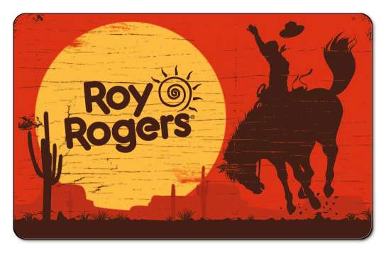 roy rogers logo with white have a cowboy kinda day text on a red wood board background